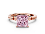 Rose gold Fancy Pink Princess  Solitaire Beaded Band with Four-Prong Setting