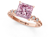 Rose gold Fancy Pink Princess  Solitaire Bezel Accent Diamond Engagement Ring with Beaded Band and Four-Prong Setting_1
