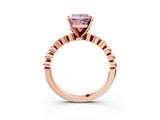Rose gold Fancy Pink Princess  Solitaire Bezel Accent Diamond Engagement Ring with Beaded Band and Four-Prong Setting_3