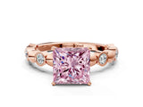 Rose gold Fancy Pink Princess  Solitaire Bezel-Set Diamond Ring with Beaded Band and Four-Prong Setting_28