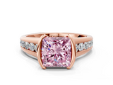 Rose gold Fancy Pink Princess  Solitaire Bezel-Set Diamond Ring with Channel-Set Band