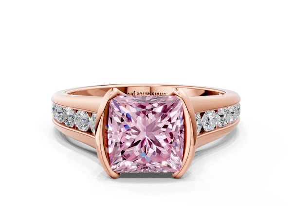 Rose gold Fancy Pink Princess  Solitaire Bezel-Set Diamond Ring with Channel-Set Band