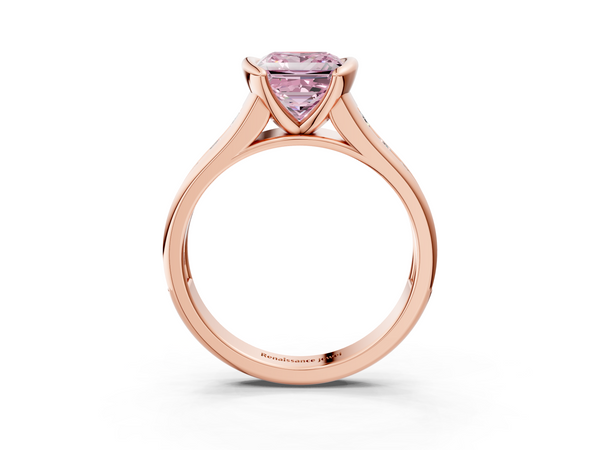 Rose gold Fancy Pink Princess  Solitaire Bezel-Set Diamond Ring with Channel-Set Band