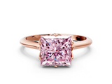 Rose gold Fancy Pink Princess  Solitaire Cathedral Diamond Ring with Six-Prong Setting
