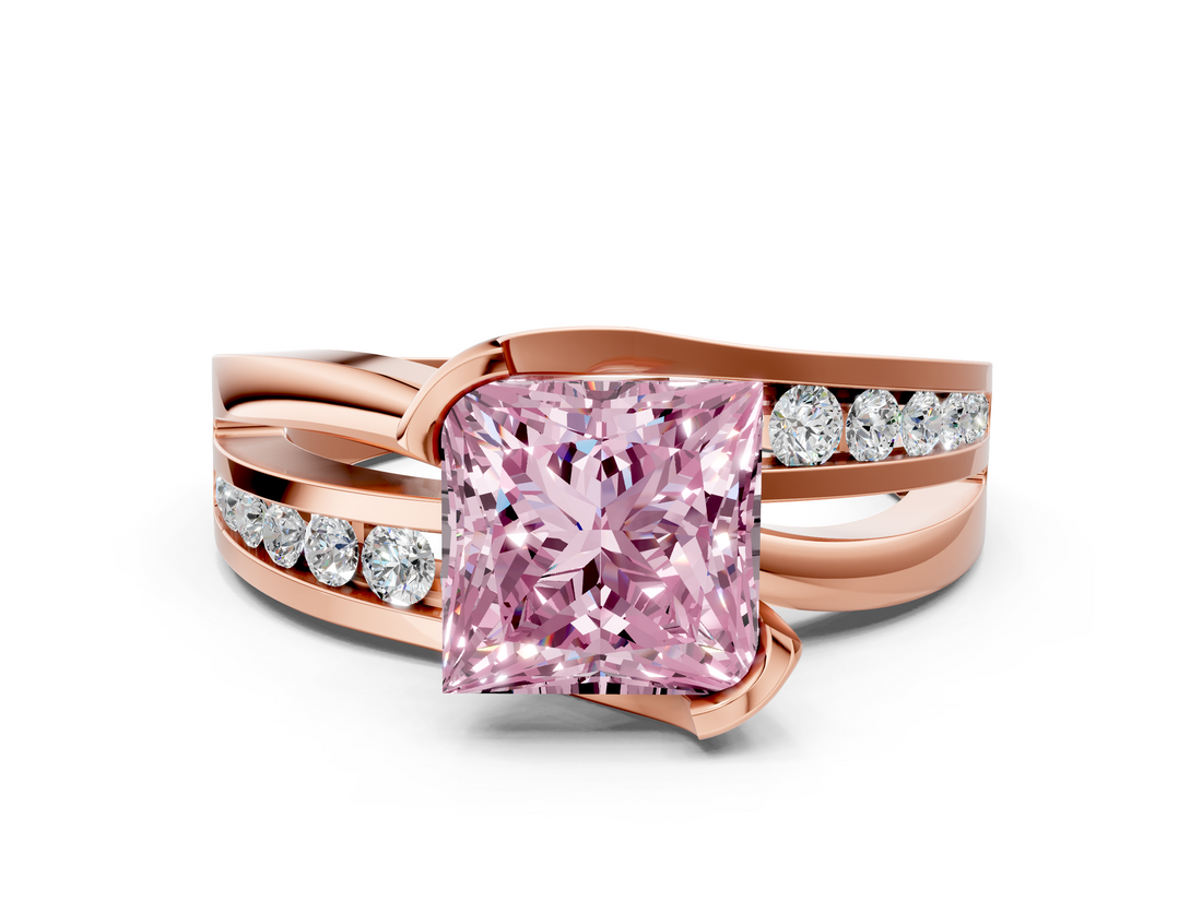 Rose gold Fancy Pink Princess  Solitaire Channel-Set Split Shank Ring with Tension Prong Setting_3