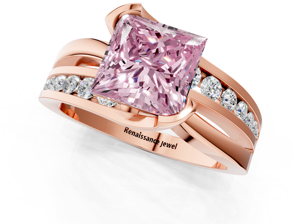 Rose gold Fancy Pink Princess  Solitaire Channel-Set Split Shank Ring with Tension Prong Setting