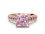 Rose gold Fancy Pink Princess  Solitaire Chevron Pave Diamond Engagement Ring with Six-Prong Setting