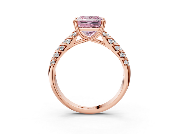 Rose Gold Princess Cut Chevron Pave Solitaire Engagement Ring Setting for Fancy Pink Center