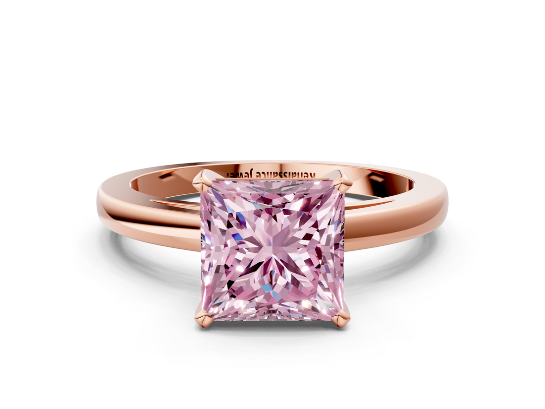 Rose gold Fancy Pink Princess  Solitaire Diamond Engagement Ring with Four-Prong Setting on a Classic Band_3