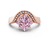 Rose gold Fancy Pink Princess  Solitaire Diamond Engagement Ring with Pave Band and Four-Prong Setting 1