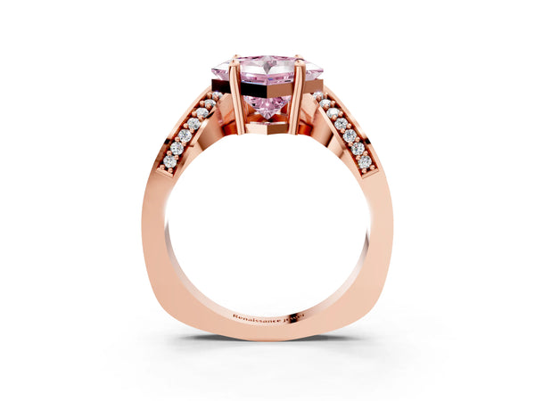 Rose gold Fancy Pink Princess  Solitaire Diamond Engagement Ring with Pave Band and Four-Prong Setting
