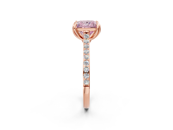 Rose gold Fancy Pink Princess  Solitaire Diamond Engagement Ring with Pave Band and Six-Prong Setting