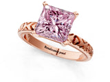 Rose gold Fancy Pink Princess  Solitaire Diamond Engagement Ring with XO Engraved Band and Four-Prong Setting 2