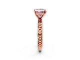 Rose gold Fancy Pink Princess  Solitaire Diamond Engagement Ring with XO Engraved Band and Four-Prong Setting 3