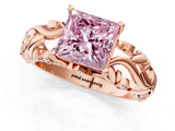 Rose gold Fancy Pink Princess  Solitaire Diamond Leaf Vine Band with Prong Setting_1