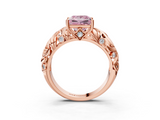 Rose gold Fancy Pink Princess  Solitaire Diamond Leaf Vine Band with Prong Setting_3