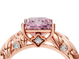 Rose gold Fancy Pink Princess  Solitaire Diamond Leaf Vine Band with Prong Setting_4