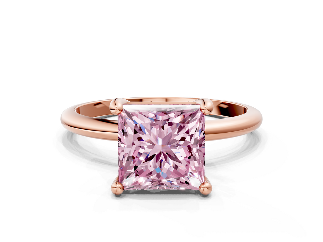 Rose gold Fancy Pink Princess  Solitaire Diamond Ring with 4-Prong Setting on a Classic Band_3