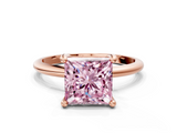 Rose gold Fancy Pink Princess  Solitaire Diamond Ring with 4-Prong Setting on a Classic Band_3