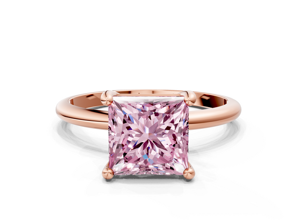 Rose gold Fancy Pink Princess  Solitaire Diamond Ring with 4-Prong Setting on a Classic Band