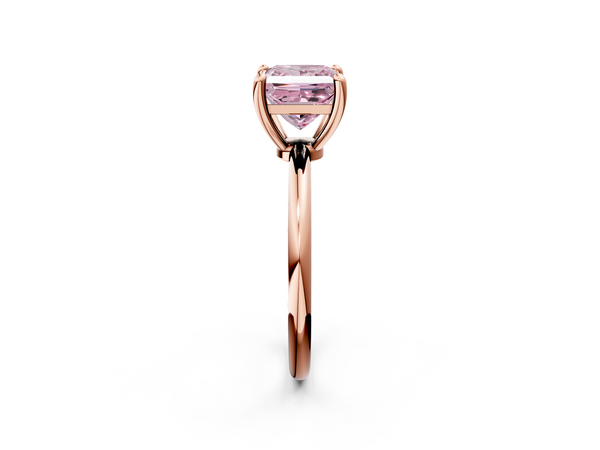 Rose gold Fancy Pink Princess  Solitaire Diamond Ring with 4-Prong Setting on a Classic Band