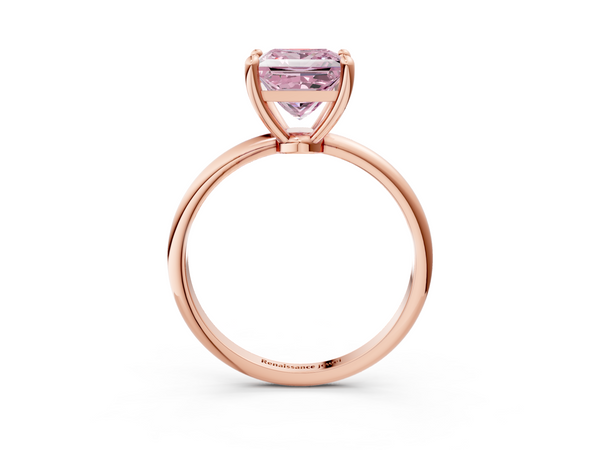 Rose gold Fancy Pink Princess  Solitaire Diamond Ring with 4-Prong Setting on a Classic Band