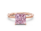 Rose gold Fancy Pink Princess  Solitaire Diamond Ring with Bamboo Band and Four-Prong Setting