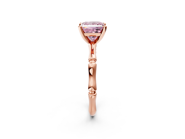Rose gold Fancy Pink Princess  Solitaire Diamond Ring with Bamboo Band and Four-Prong Setting