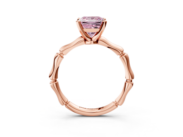 Rose gold Fancy Pink Princess  Solitaire Diamond Ring with Bamboo Band and Four-Prong Setting