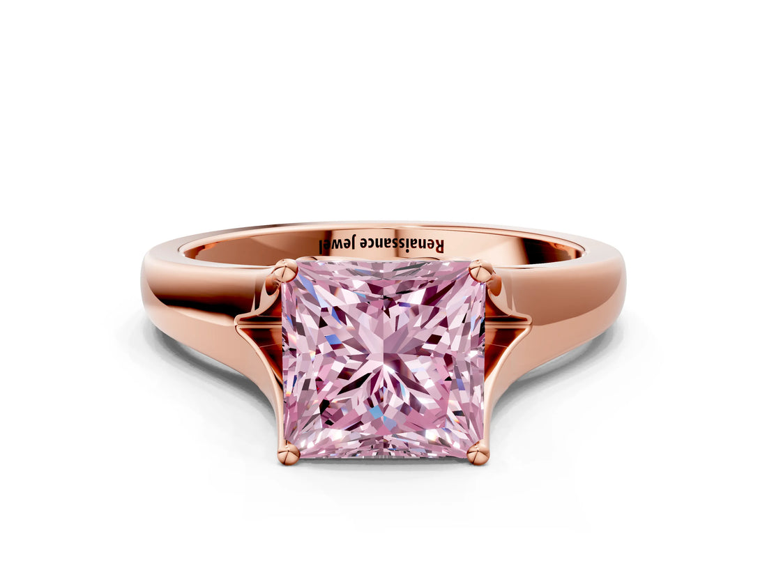 Rose gold Fancy Pink Princess  Solitaire Diamond Ring with Cathedral Band and Four-Prong Setting_29