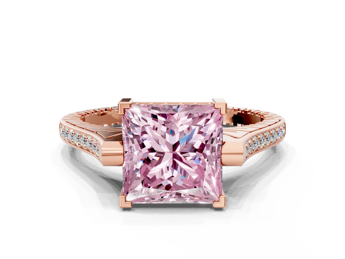 Rose gold Fancy Pink Princess  Solitaire Diamond Ring with Channel Set Band and Bezel Prong Setting_52