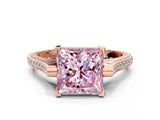 Rose gold Fancy Pink Princess  Solitaire Diamond Ring with Channel Set Band and Bezel Prong Setting_52