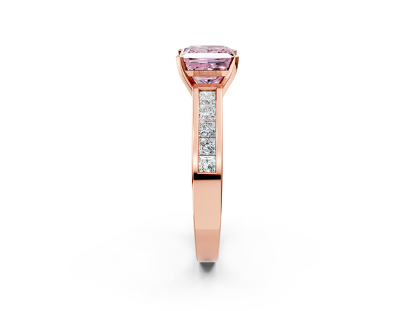 Rose Gold Princess Cut Channel Set Solitaire Engagement Ring Setting for Fancy Pink Center