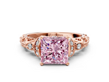 Rose gold Fancy Pink Princess  Solitaire Diamond Ring with Filigree Band and Four-Prong Setting