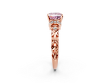 Rose gold Fancy Pink Princess  Solitaire Diamond Ring with Filigree Band and Four-Prong Setting_2