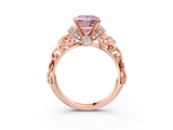 Rose gold Fancy Pink Princess  Solitaire Diamond Ring with Filigree Band and Four-Prong Setting_3