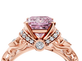 Rose gold Fancy Pink Princess  Solitaire Diamond Ring with Filigree Band and Four-Prong Setting_4