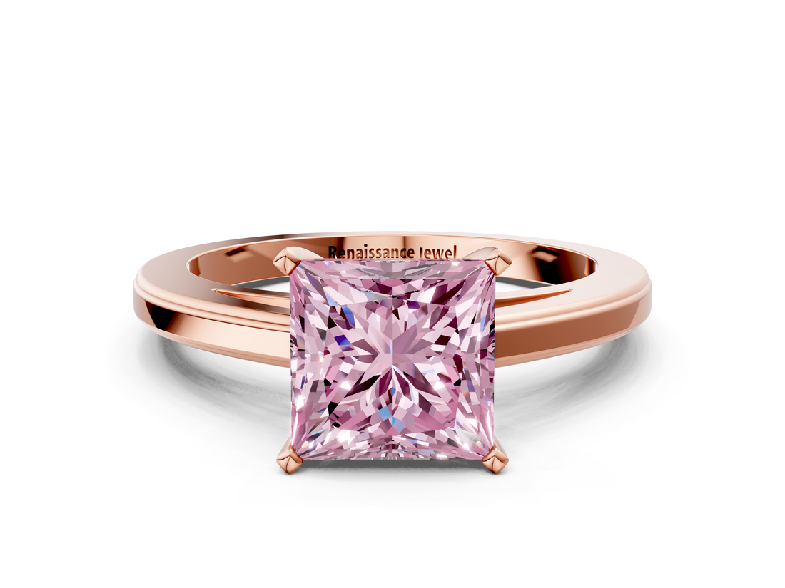 Rose gold Fancy Pink Princess  Solitaire Diamond Ring with Four-Prong Setting and Classic Band_3