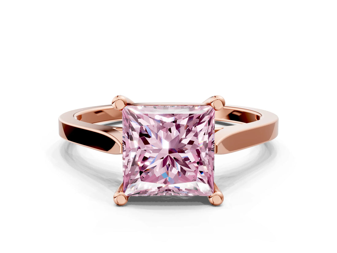 Rose gold Fancy Pink Princess  Solitaire Diamond Ring with Four-Prong Setting and Tapered Band 1