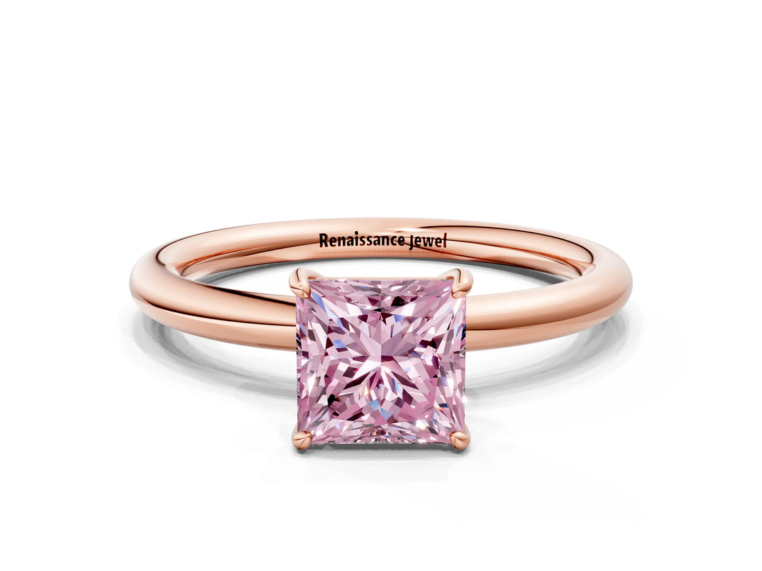 Rose gold Fancy Pink Princess  Solitaire Diamond Ring with Four-Prong Setting on a Plain Band_20