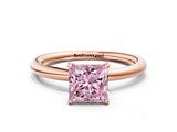Rose gold Fancy Pink Princess  Solitaire Diamond Ring with Four-Prong Setting on a Plain Band_20