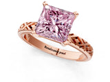 Rose gold Fancy Pink Princess  Solitaire Diamond Ring with Milgrain and Black Enamel X Pattern Band_49