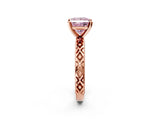 Rose gold Fancy Pink Princess  Solitaire Diamond Ring with Milgrain and Black Enamel X Pattern Band_50