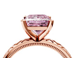 Rose gold Fancy Pink Princess  Solitaire Diamond Ring with Milgrain and Black Enamel X Pattern Band_52
