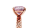Rose gold Fancy Pink Princess  Solitaire Diamond Ring with Milgrain and Black Enamel X Pattern Band_53