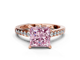 Rose gold Fancy Pink Princess  Solitaire Diamond Ring with Pavé Band and Four-Prong Setting
