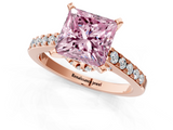 Rose gold Fancy Pink Princess  Solitaire Diamond Ring with Pavé Band and Four-Prong Setting_1