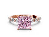 Rose gold Fancy Pink Princess  Solitaire Diamond Ring with Pave Band and Four-Prong Setting