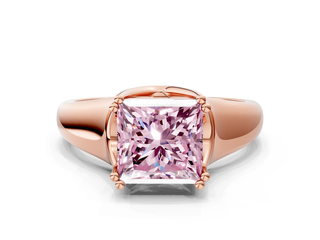 Rose gold Fancy Pink Princess  Solitaire Diamond Ring with Six-Prong Cathedral Setting_32