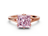 Rose gold Fancy Pink Princess  Solitaire Diamond Ring with Six-Prong Setting and Tapered Band